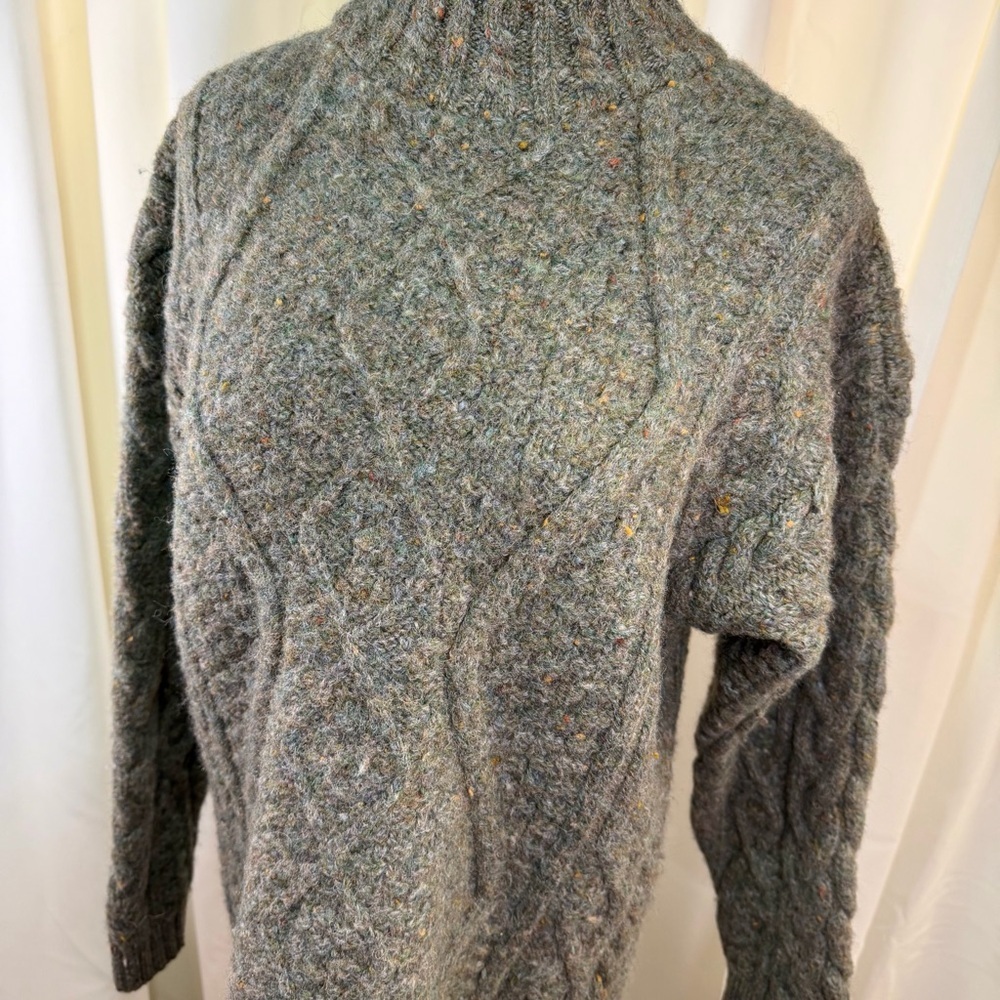 West Highland Woollens Scottish Wool Cable Knit Mock-Neck Sweater in Green/Gray - Picture 14 of 15